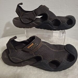 Men's Swiftwater Crocs Sandals - Brown and Black Size 12.